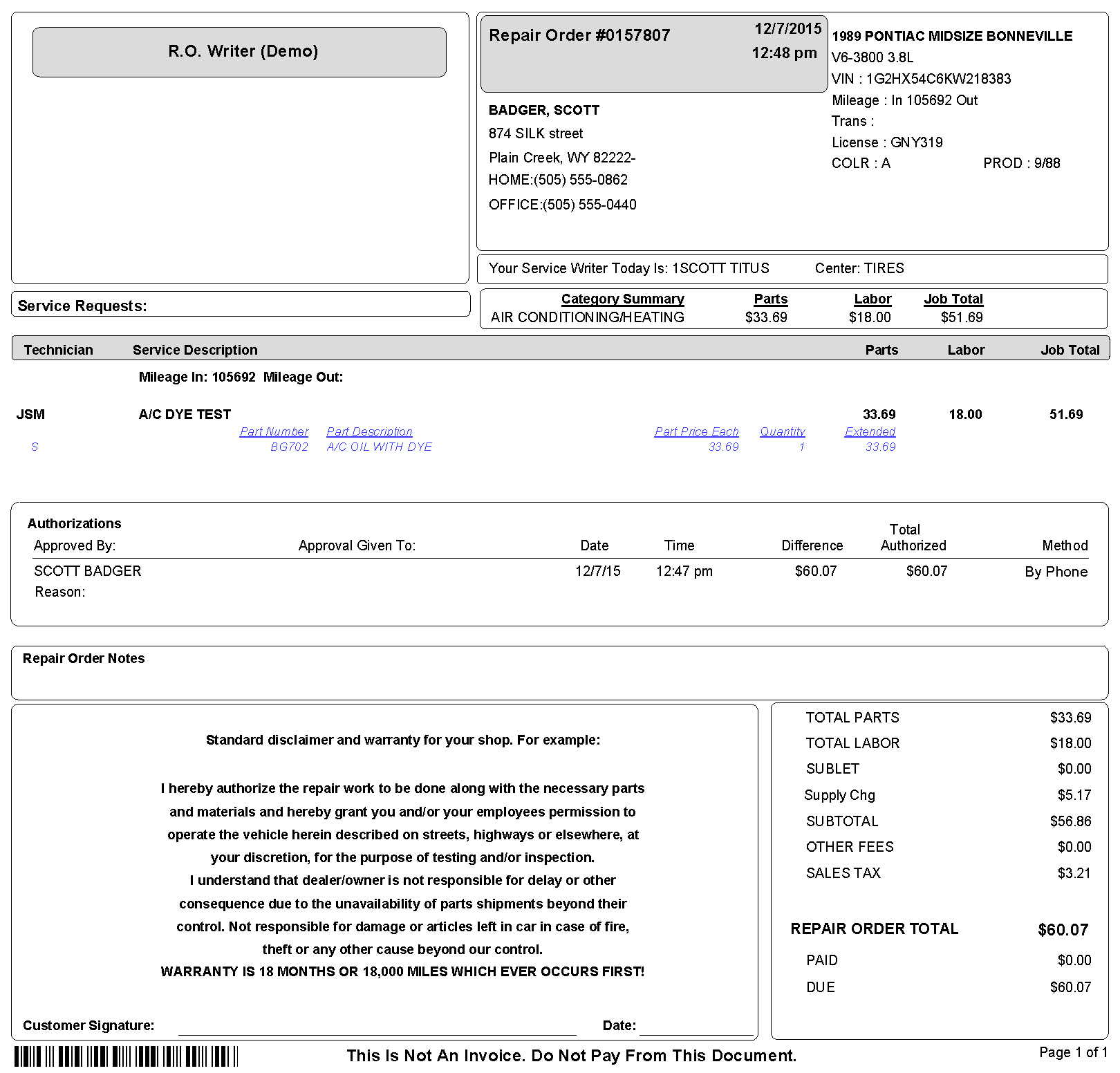 A printed USRO.rpt form.